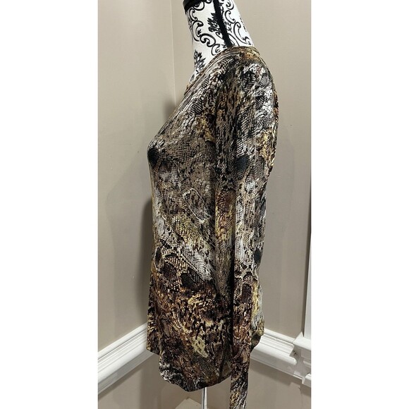 Y2K Mob Wife Look Sheer Reptile Print Mesh Top Long Sleeve Old Money Large - Picture 4 of 10